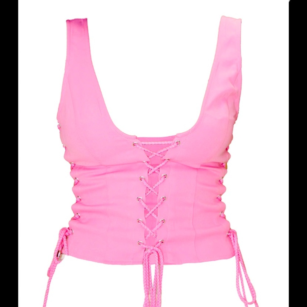 Pink lace up tank